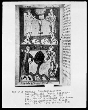 Sogenanntes Gebetbuch der heiligen Hildegard — Seligpreisung, die Barmherzigen gegenüber den Grausamen, Folio 36verso