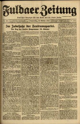 Erste Ausgabe vom Donnerstag, den 28. Oktober 1920.