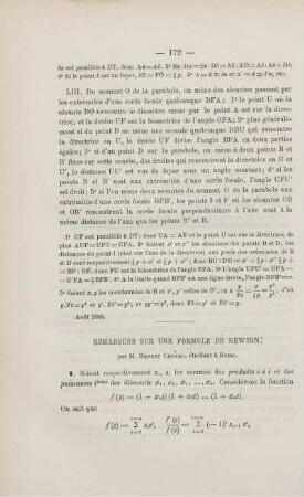 REMARQUES SUR UNE FORMULE DE NEWTON.