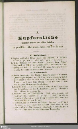 A. Kupferstiche neuerer Meister aus allen Schulen