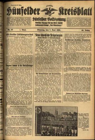 Erste Ausgabe vom Dienstag, den 07. Juni 1938.