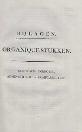 Organique stukken. Generale directie, administratie en comptabiliteit