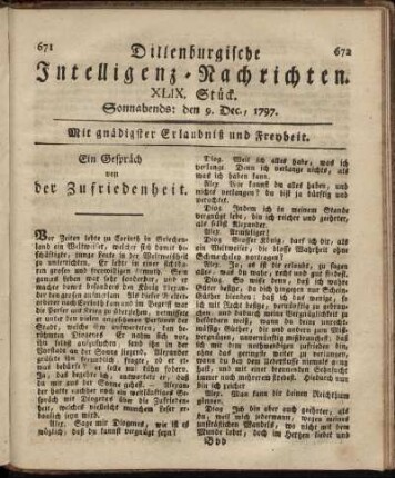 XLIX. Stück. Sonnabends: den 9. Dec. 1797.