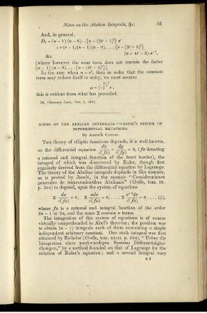 Notes on the abelian integrals. - Jacobi's system of differential equations.