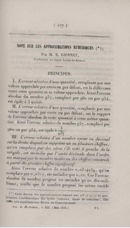 Note sur les approximations numériques.
