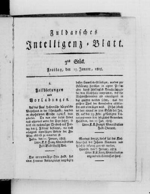 3tes Stück, Ausgabe vom 15. Januar 1808