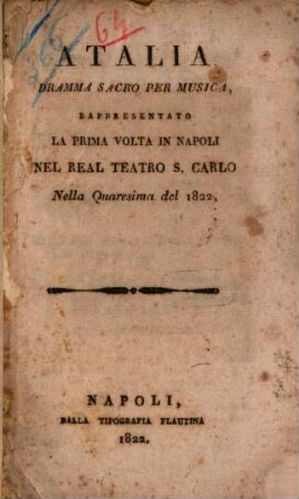 Atalia : Dramma sacro per musica