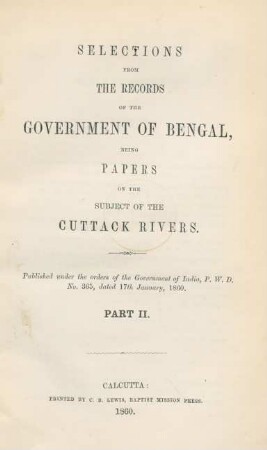 Pt. 2: Papers on the subject of the Cuttack rivers