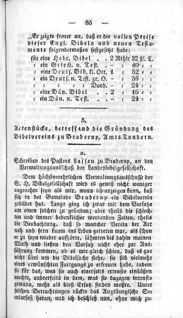 5. Actenstücke, betreffend die Gründung des Bibelvereins zu Braderup, Amts Tondern.