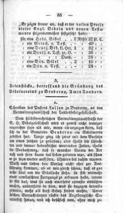 5. Actenstücke, betreffend die Gründung des Bibelvereins zu Braderup, Amts Tondern.