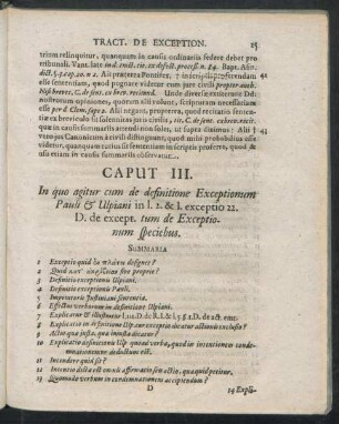 Caput III. In quo agitur cum de definitione Exceptionum Pauli & Ulpiani in I.2. & I. exceptio 22. D. de except. tum de Exceptionum speciebus