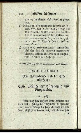 Zwölfter Abschnitt. Vom Weltgebäude und der Erde überhaupt.