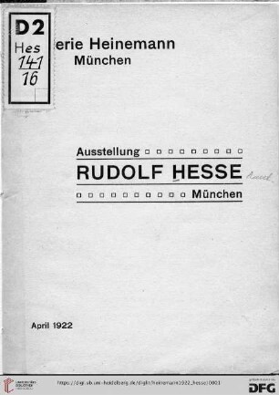 Ausstellung Rudolf Hesse, München : April 1922