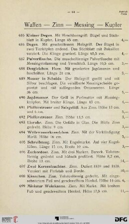 Waffen- Zinn- Messing- Kupfer (Nr. 685-726)