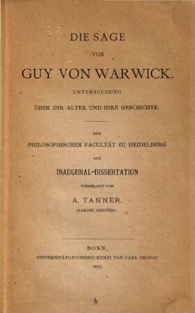 Die Sage von Guy von Warwick : Untersuchung über ihr Alter und ihre Geschichte