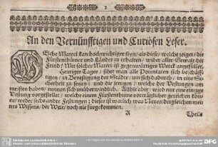 An den Vernünfftigen Und Curiosen Leser.