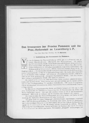Das Irrenwesen der Provinz Pommern und die Prov.-Heilanstalt zu Lauenburg i. P.