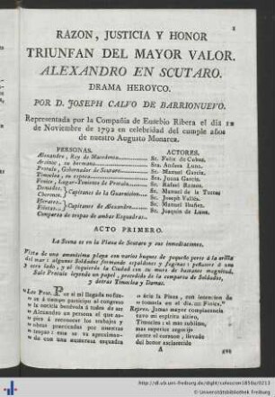 Razon, Justicia Y Honor, Triunfan Del Mayor Valor. Alexandro En Scutaro.