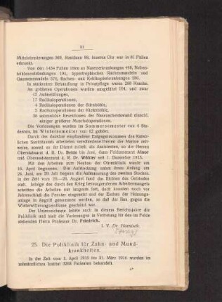 25. Die Poliklinik für Zahn und Mund-krankheiten