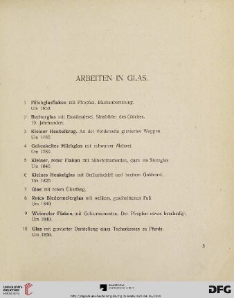 Arbeiten in Glas (Nr. 1 - 61)