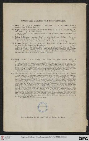 Autographen-Nachtrag und -Neuerwerbungen (Nr. 1792 - 1797)