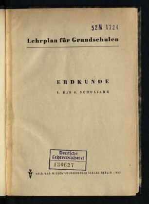 1952: Erdkunde : 5. bis 8. Schuljahr