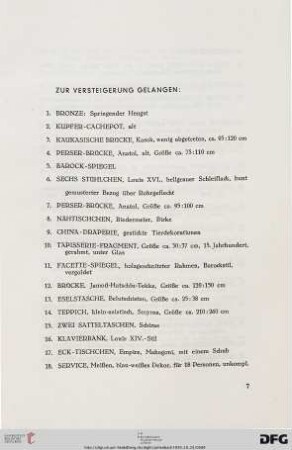 Antike Möbel – Antike Teppiche – Gemälde – Kleinkunst – Tapisserien – Bronce – Holz-Plastiken (Nr. 1-415)