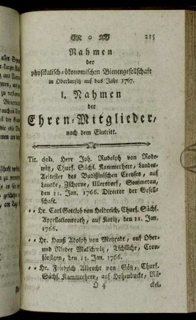 I. Nahmen der Ehren-Mitglieder, nach dem Eintritt.