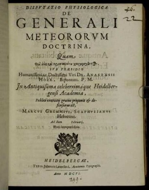 Disputatio Physiologica De Generali Meteororum Doctrina