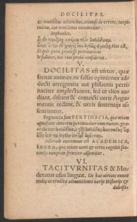VI. Taciturnitas & Moderatus usus linguae.