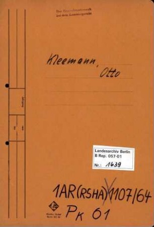 Personenheft Otto Kleemann (*09.07.1884, +03.11.1960), Regierungsamtmann