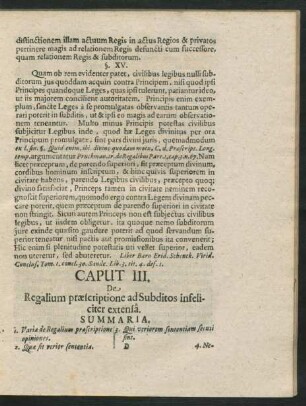Caput III. De Regalium praescriptione ad Subditos infeliciter extensa.