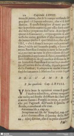 Cap. LXVIII. Del'Ambra, E sue qualità