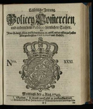 Nro. XXXI, Montags, den 4. Aug. 1749