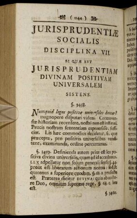 Jurisprudentiæ Socialis Disciplina VII. Si Quæ Est Jurisprudentiam Divinam Positivam Universalem Sistens.