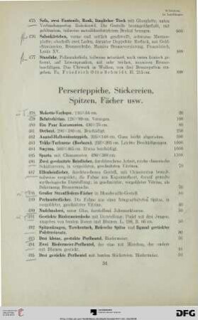 Perserteppiche, Stickereien, Spitzen, Fächer usw. (Nr. 478-497)