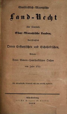 Churfürstlich-Mayntzische Landrecht