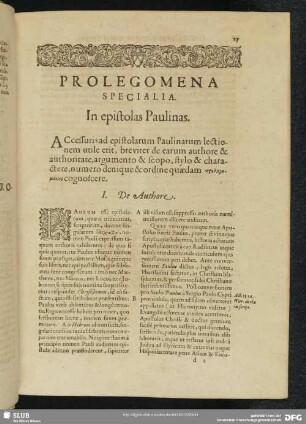 Prolegomena Specialia In epistolas Paulinas