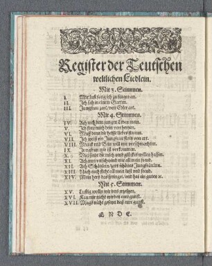Register der Teutschen weltlichen Liedlein