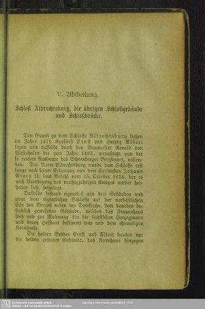 V. Abtheilung. Schloß Albrechtsburg, die übrigen Schloßgebäude und Schloßbrücke