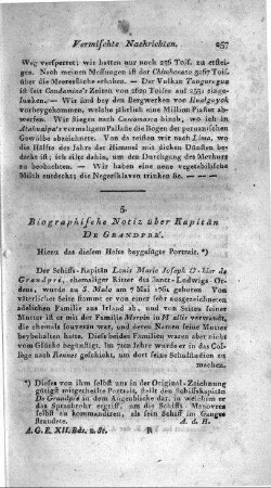 Biographische Notiz über Kapitän De Grandpré
