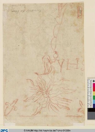 Flammenstern mit den IHS-Zeichen, Figur mit dem Herzen Jesu und dessen Monogramm
