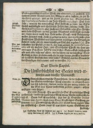 Das Vierte Capitel. Die Unsterblichkeit der Seelen wird erwiesen aus blosser Vernunfft.
