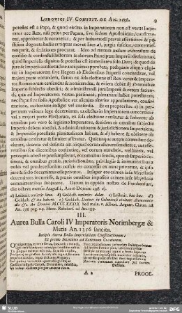 III. Aurea Bulla Caroli IV Imperatoris Norimbergae & Metis An. 1356. fancita