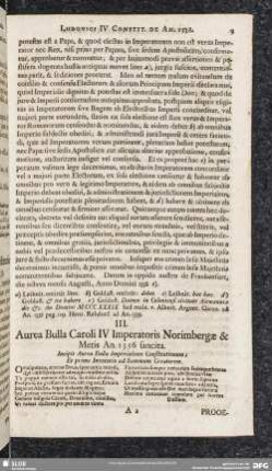 III. Aurea Bulla Caroli IV Imperatoris Norimbergae & Metis An. 1356. fancita