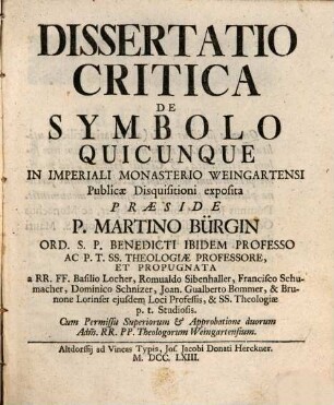 Diss. crit. de symbolo Quicunque
