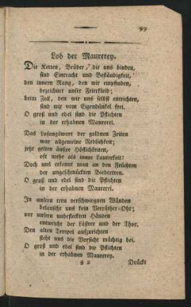 Lob der Maurerey