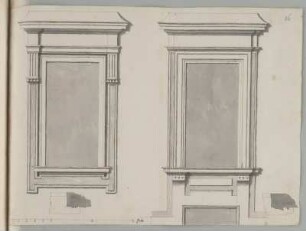 Fenster, Aufrisse : Fenster, Aufrisse, unbekannter Zeichner, 1. Hälfte 18. Jh. Feder, Pinsel in Wasserfarbe/Papier. 21,6 x 18,2 cm. Maßstab mit Maßeinheit "Palm" (15 Spannen=15,1 cm).