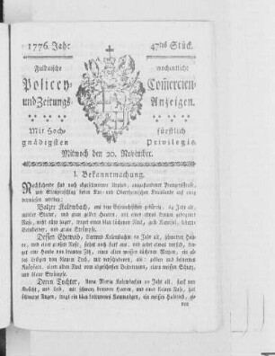 47tes Stück, Ausgabe vom 20. November 1776