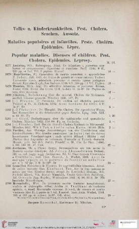 Volks- u. Kinderkrankheiten. Pest. Cholera. Seuchen. Aussatz (Nr. 3277 - 3348)